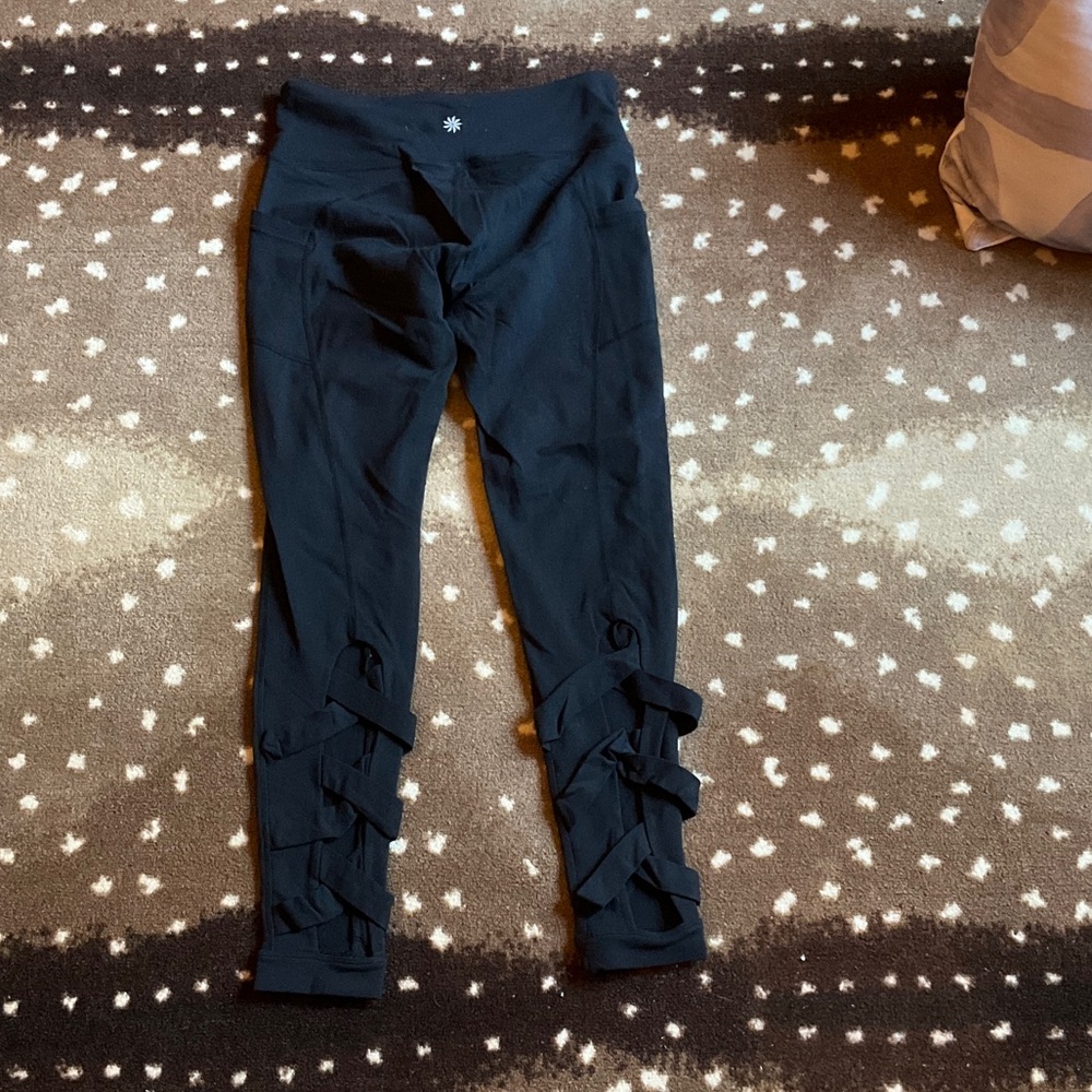 Women Black Leggings with Crisscross Detail - Athleta